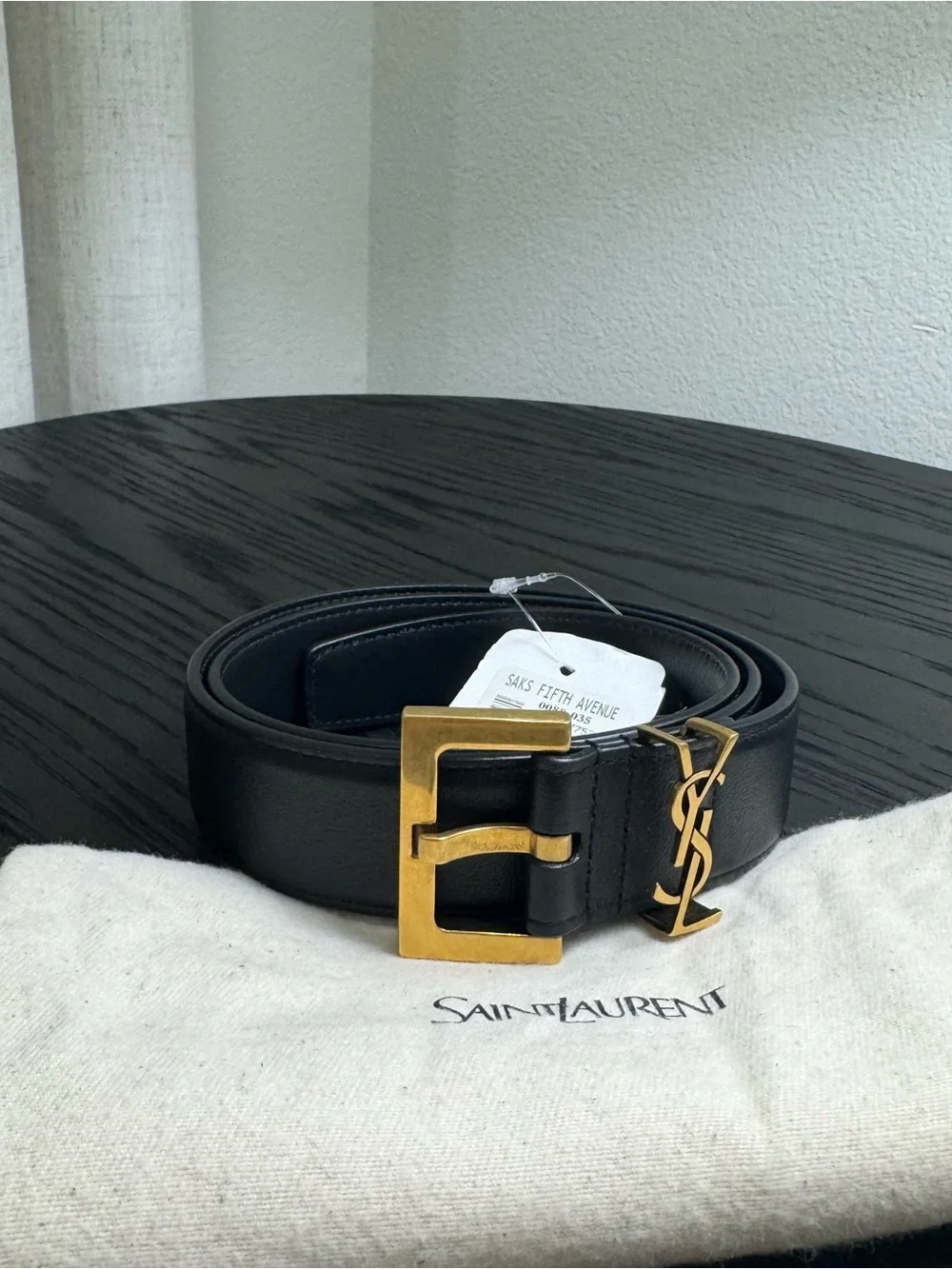 Saint Laurent YSL Cassandre Leather Belt Black 70/28